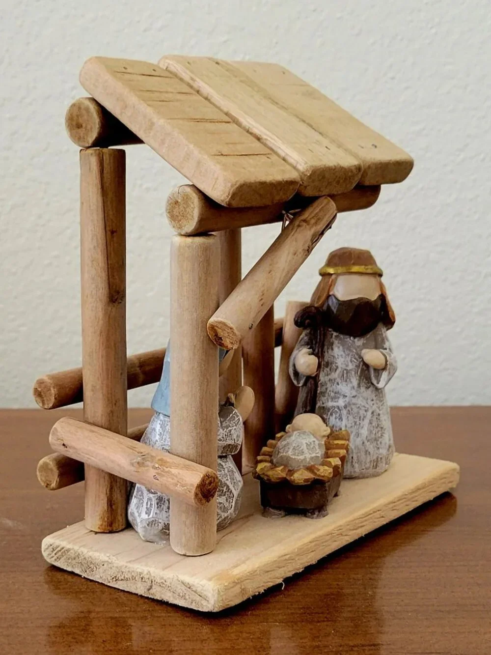 Miniature Wooden Nativity Set Holy Family Rustic Christmas Tabletop Tree Decor